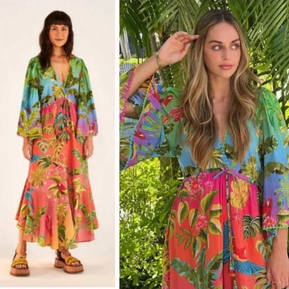 FARM Rio | Ombré Forest Ruffle Tunic Midi-Dress | Sz Small EUC - Picture 1 of 16